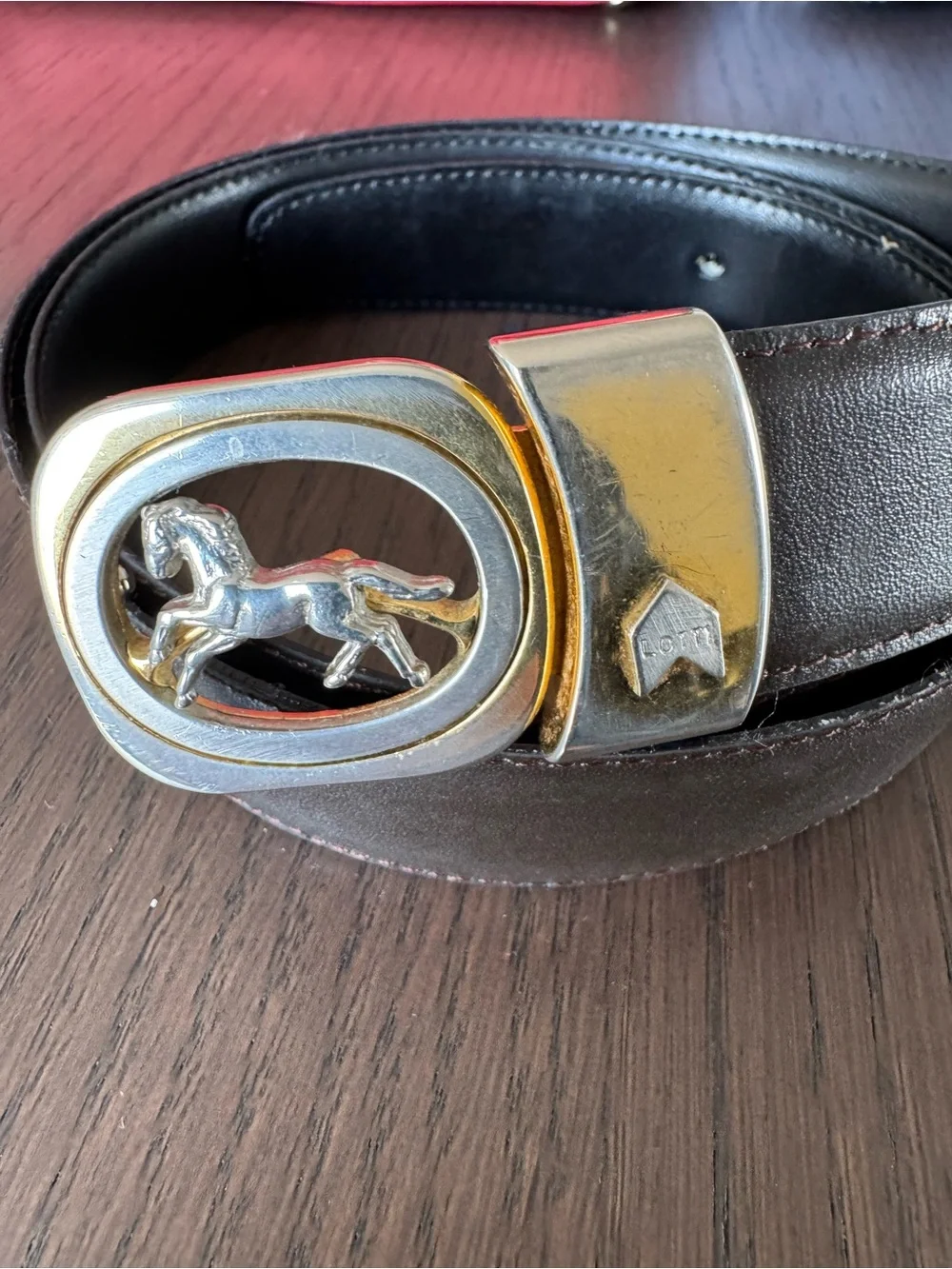 Gianfranco Lotti Vintage Brown Leather Horse Buckle Belt Made in Italy